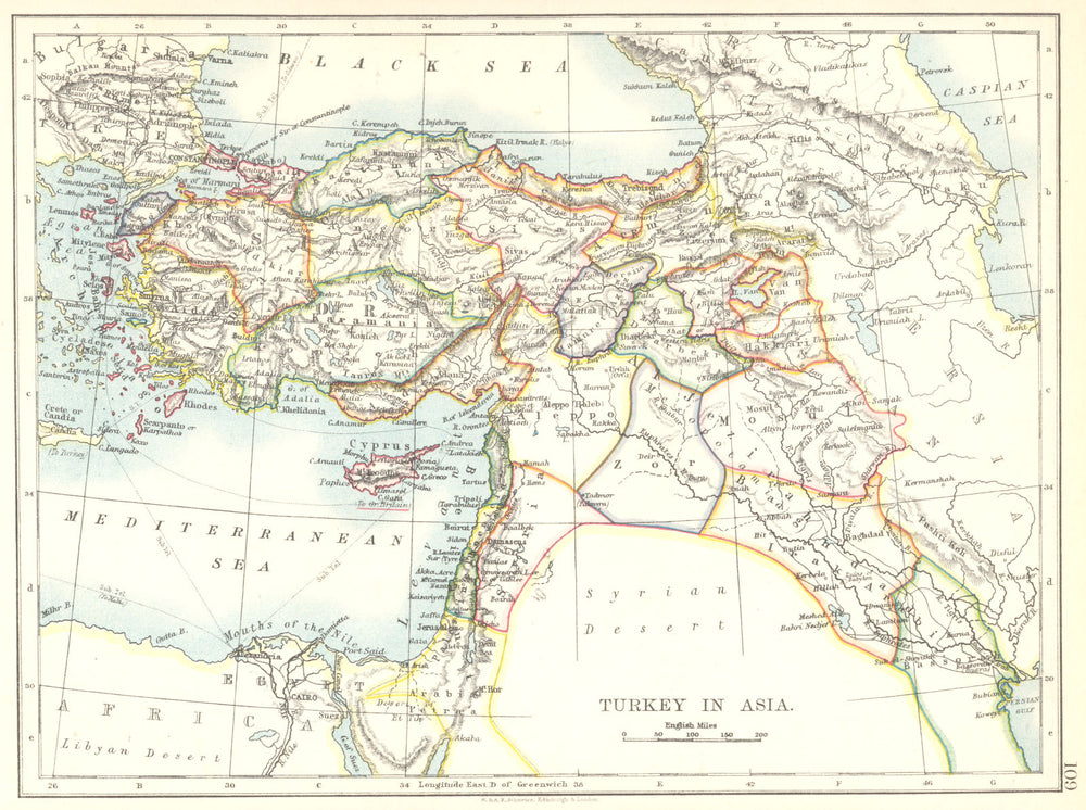 TURKEY. Turkey in Asia. Turkey Cyprus Syria Lebanon Iraq 1897 old antique map