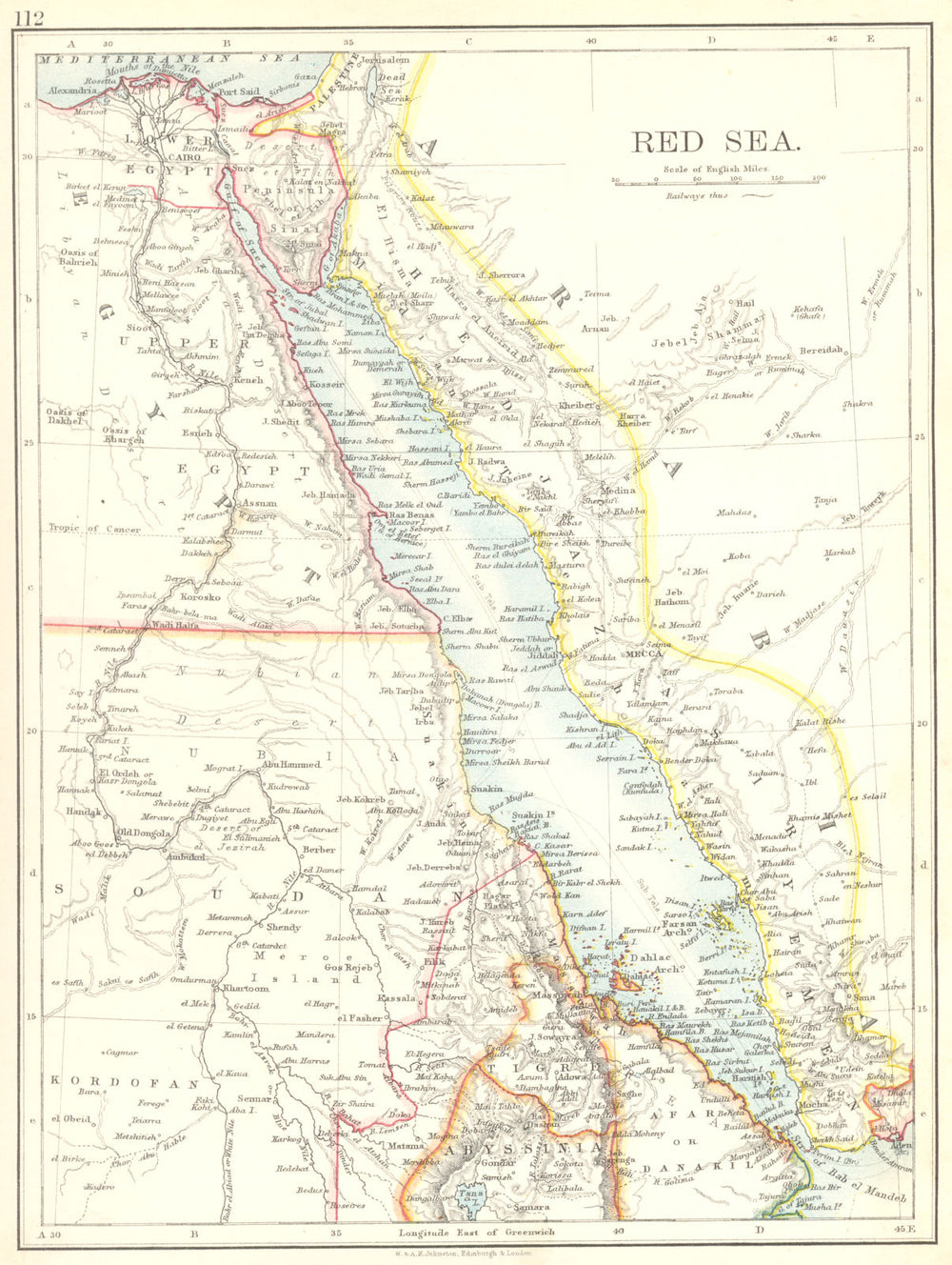 RED SEA.Egypt Sudan Saudi Arabia Sudan Abyssinia Eritrea Ethiopia Tigre 1897 map