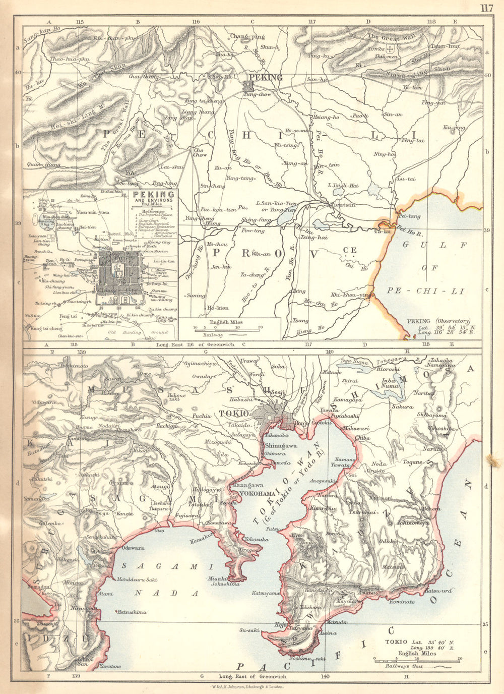 CHINA JAPAN. Gulf of Tokyo; Beijing town city plans 1897 old antique map chart