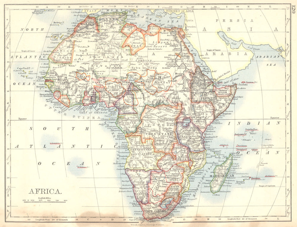 AFRICA. Cape colony German British Portuguese French East West Central 1897 map