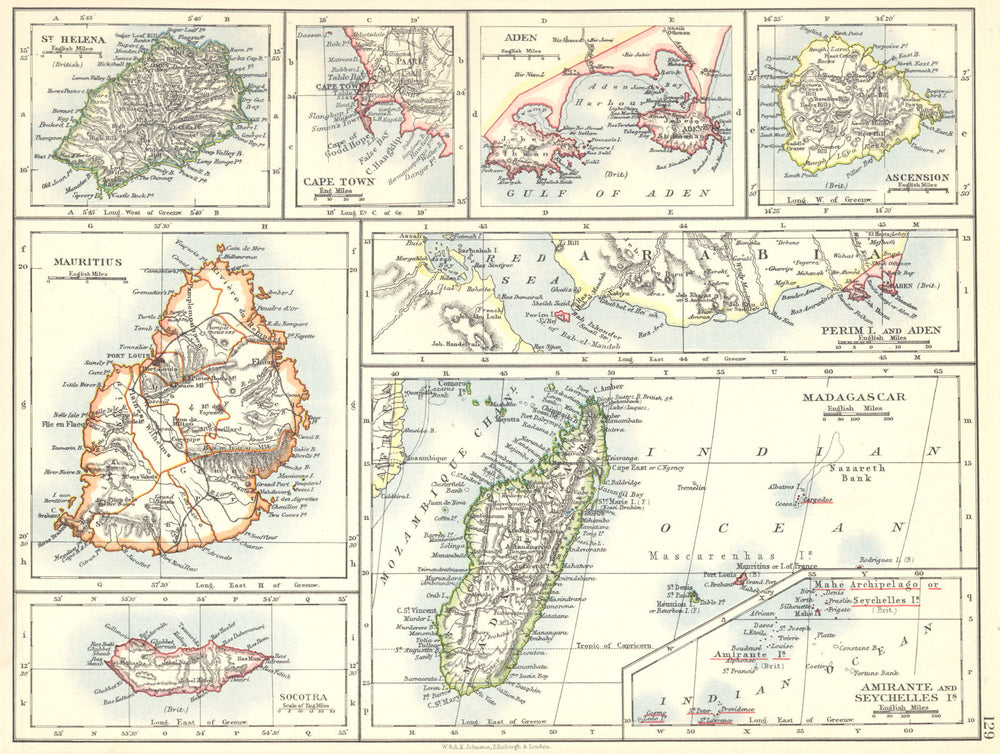 MADAGASCAR.St Helena;Cape Town;Aden;Ascension;Mauritius;Perim Socotra 1897 map