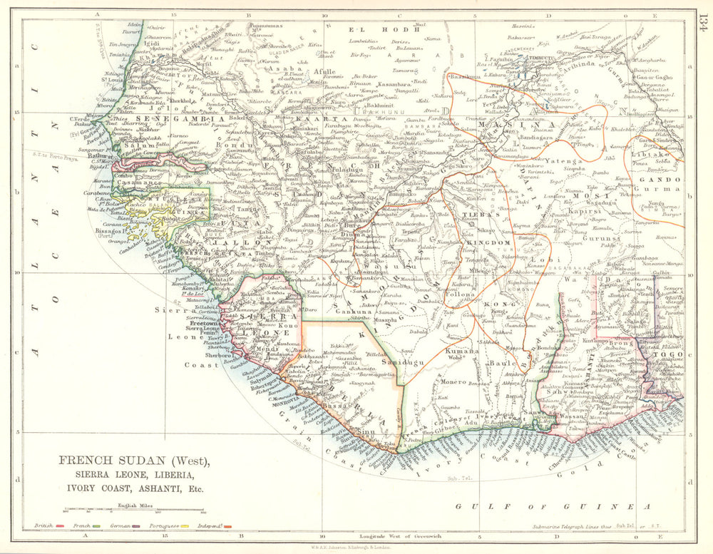 WEST AFRICA.French Sudan Sierra Leone Liberia Ivory Coast Ashanti Ghana 1897 map