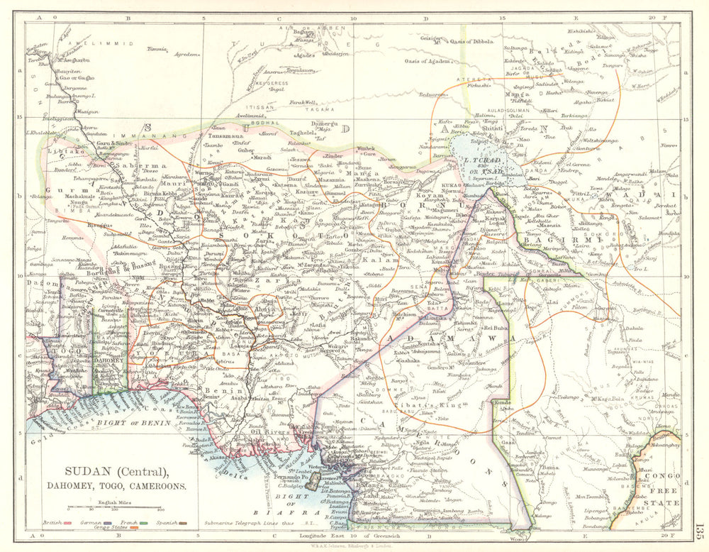 WEST AFRICA. Nigeria Cameroon Togo Benin Dahomey French Sudan Niger 1897 map