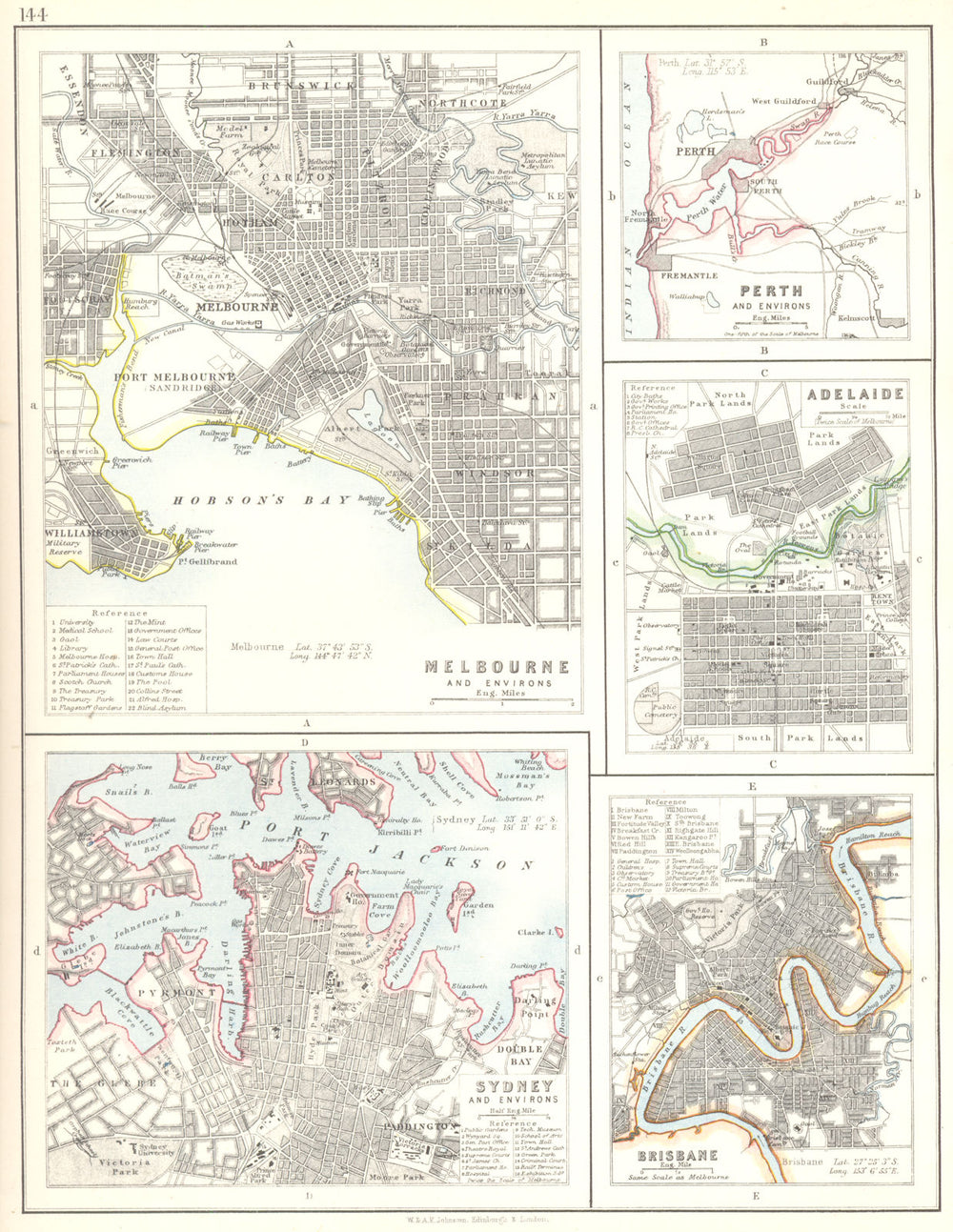 AUSTRALIAN CITIES. Melbourne Perth Adelaide Sydney Brisbane. Town plans 1897 map