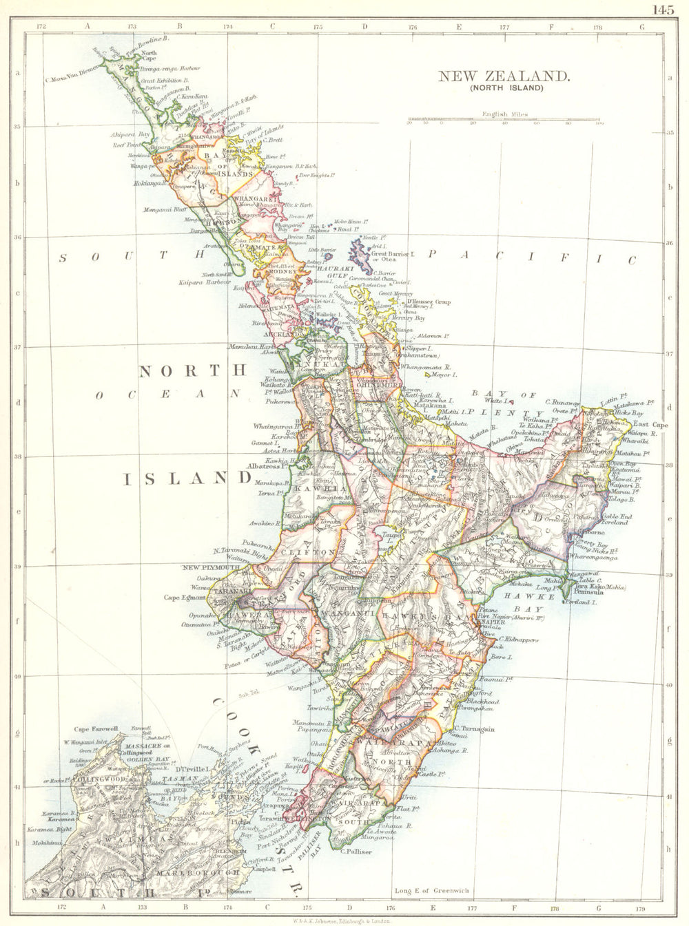 NEW ZEALAND. North Island 1897 old antique vintage map plan chart
