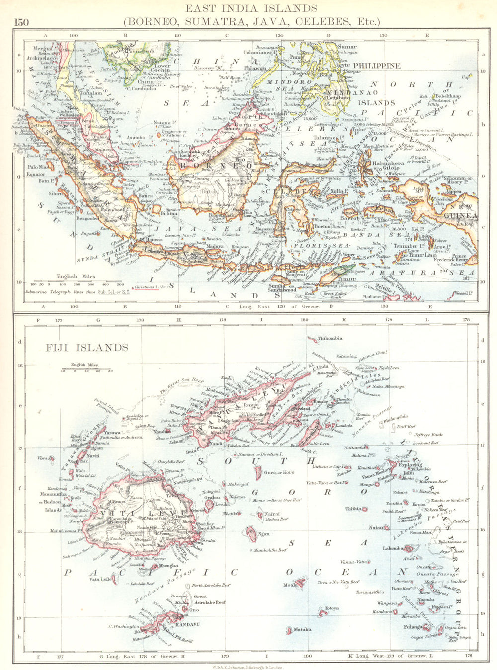 INDONESIA & FIJI. Borneo Sumatra Java Celebes Sulawesi Viti Vanua Levu 1897 map