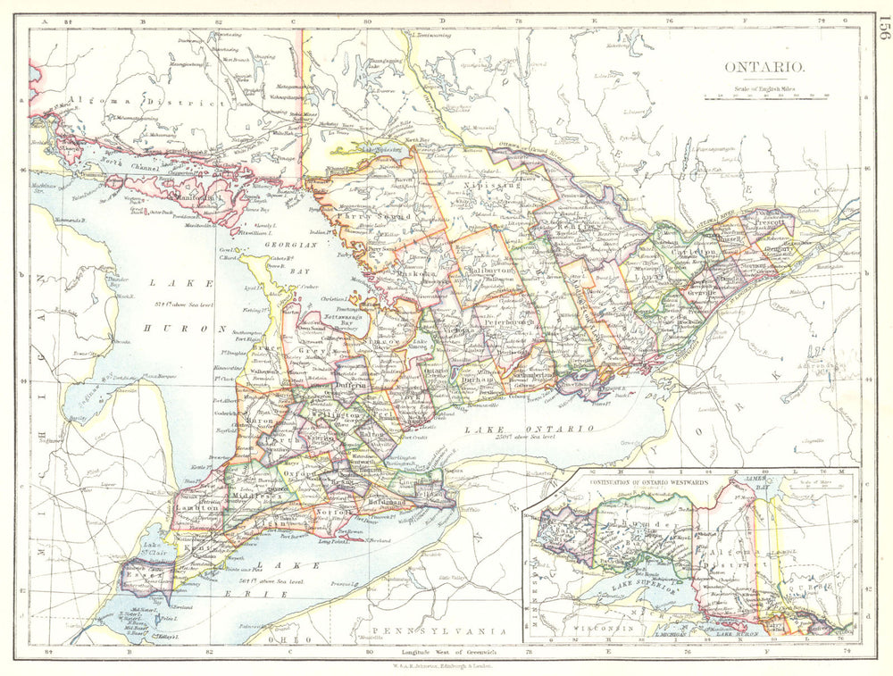ONTARIO. CANADA. Ontario 1897 old antique vintage map plan chart