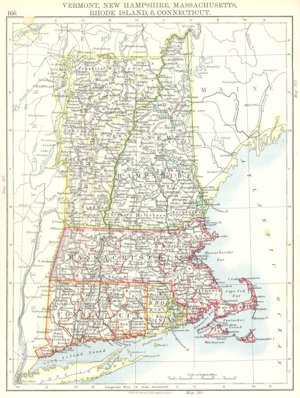 US NEW ENGLAND.Vermont Connecticut Rhode Is.New Hampshire Massachusetts 1897 map
