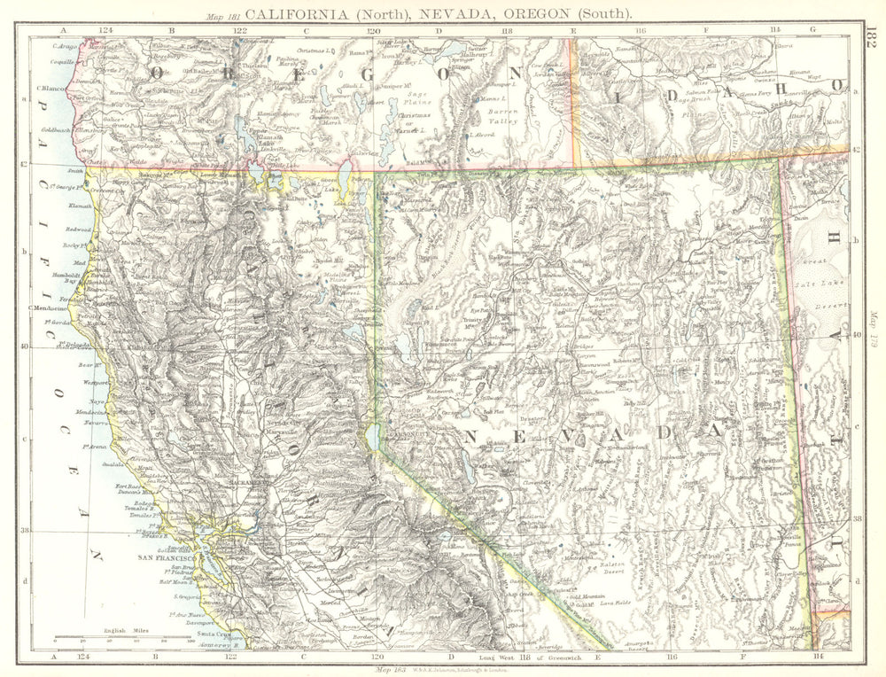 USA. California (North) Nevada, Oregon (South)  1897 old antique map chart