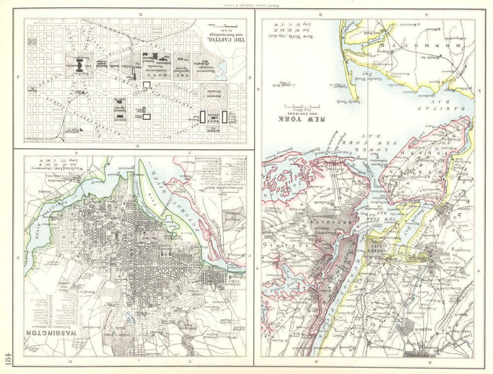 USA EAST COAST CITIES. New York; Washington Capitol  1897 old antique map