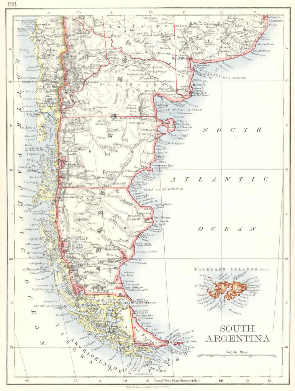 SOUTH ARGENTINA CHILE. Chile Falkland Islands Patagonia 1897 old antique map
