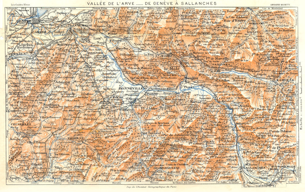 SWITZERLAND. Vallée de L'arve- de Genève À Sallanches 1925 old vintage map