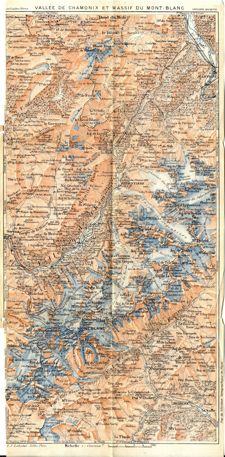 HAUTE- SAVOIE. Vallée de Chamonix et Massif du Mont- Blanc 1925 old map