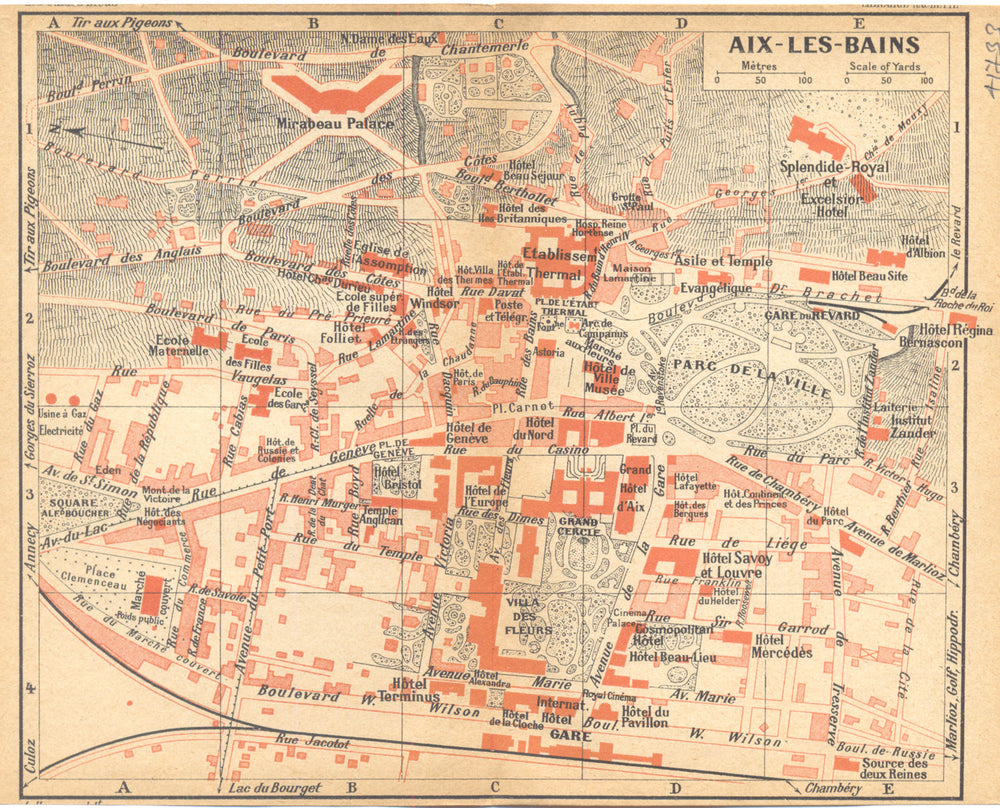 SAVOIE. Aix- les- Bains 1925 old vintage map plan chart