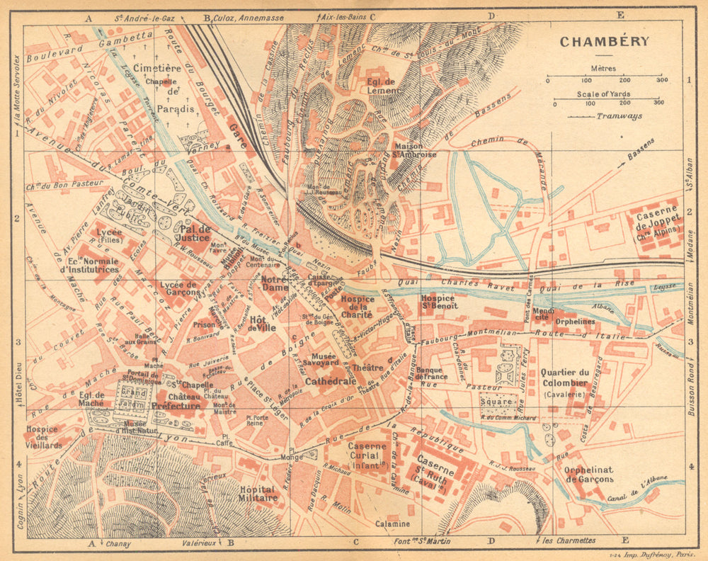 SAVOIE. Chambéry 1925 old vintage map plan chart