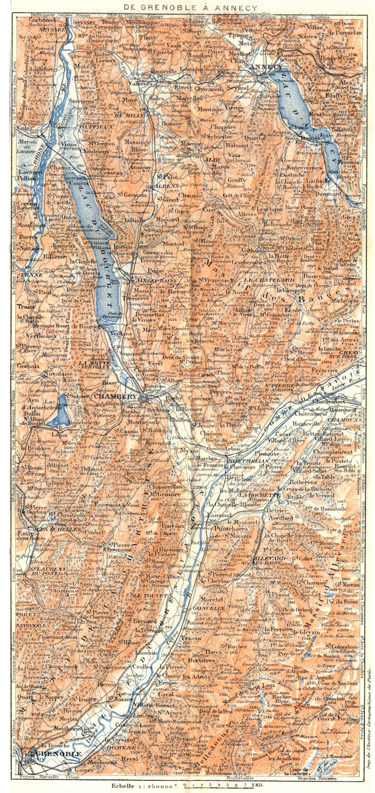 SAVOIE. De Grenoble à Annecy 1925 old vintage map plan chart