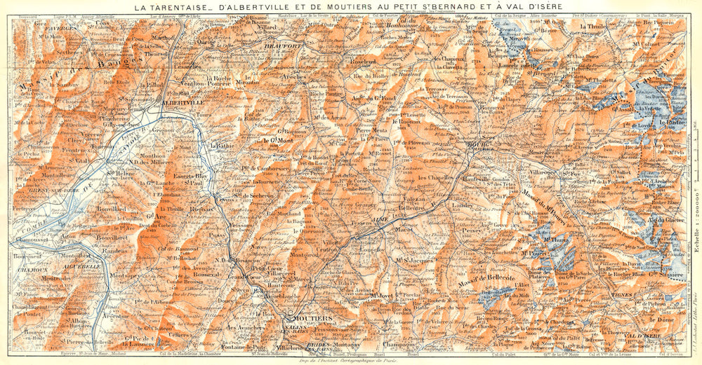 SAVOIE. Tarentaise Albertville Moutiers Petit St. Bernard à Val D'isère 1925 map