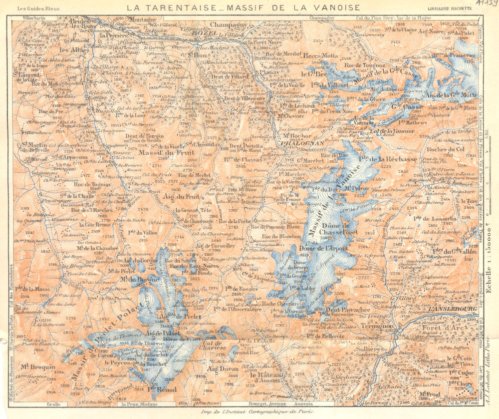 SAVOIE. La Tarentaise- Massif de la Vanoise 1925 old vintage map plan chart