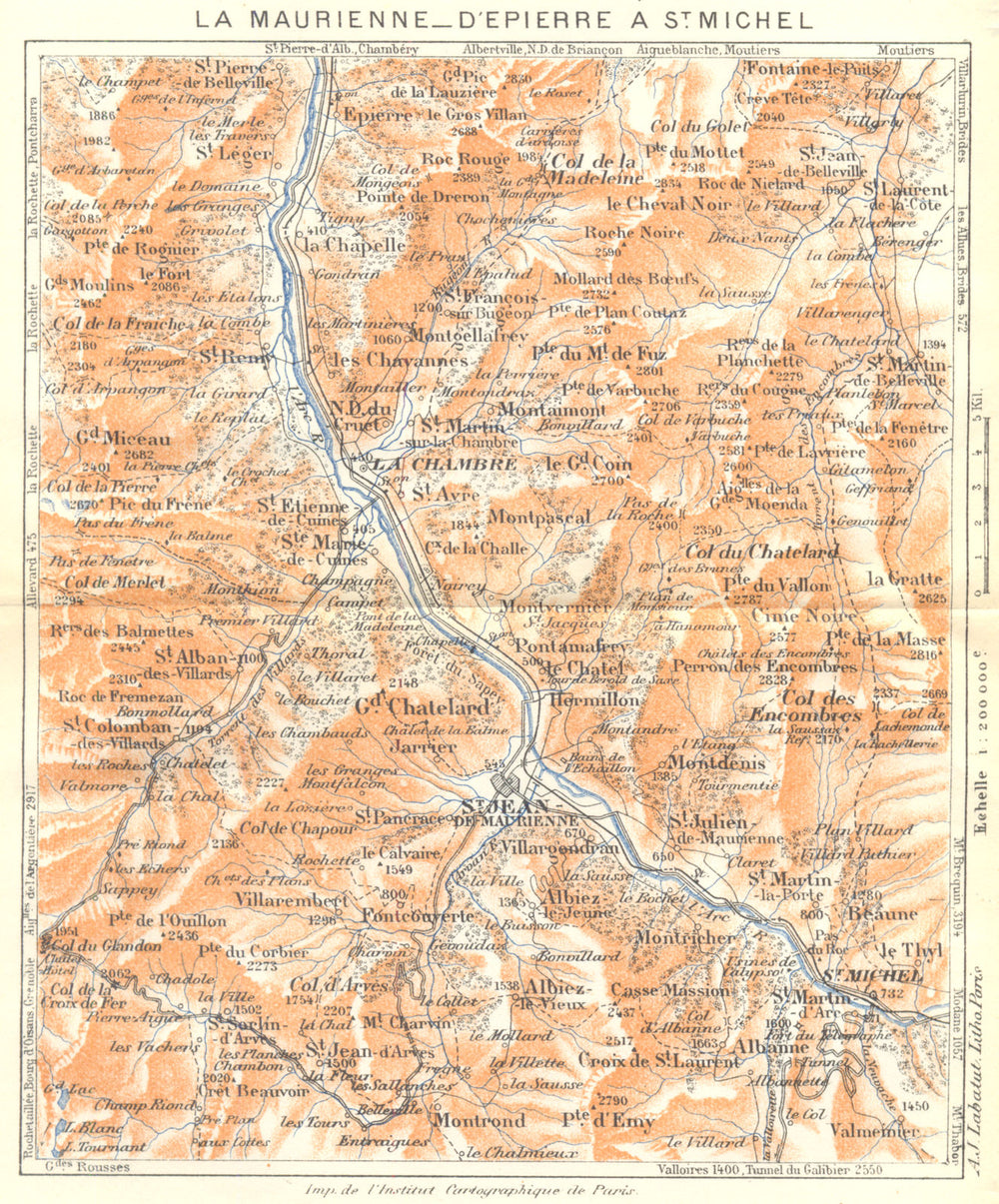 SAVOIE. La Maurienne- D'epierre à St. Michel 1925 old vintage map plan chart
