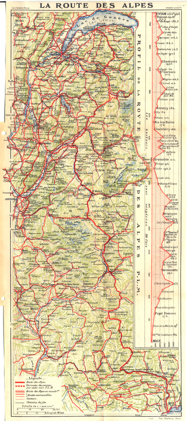 FRANCE. La Route Des Alpes 1925 old vintage map plan chart