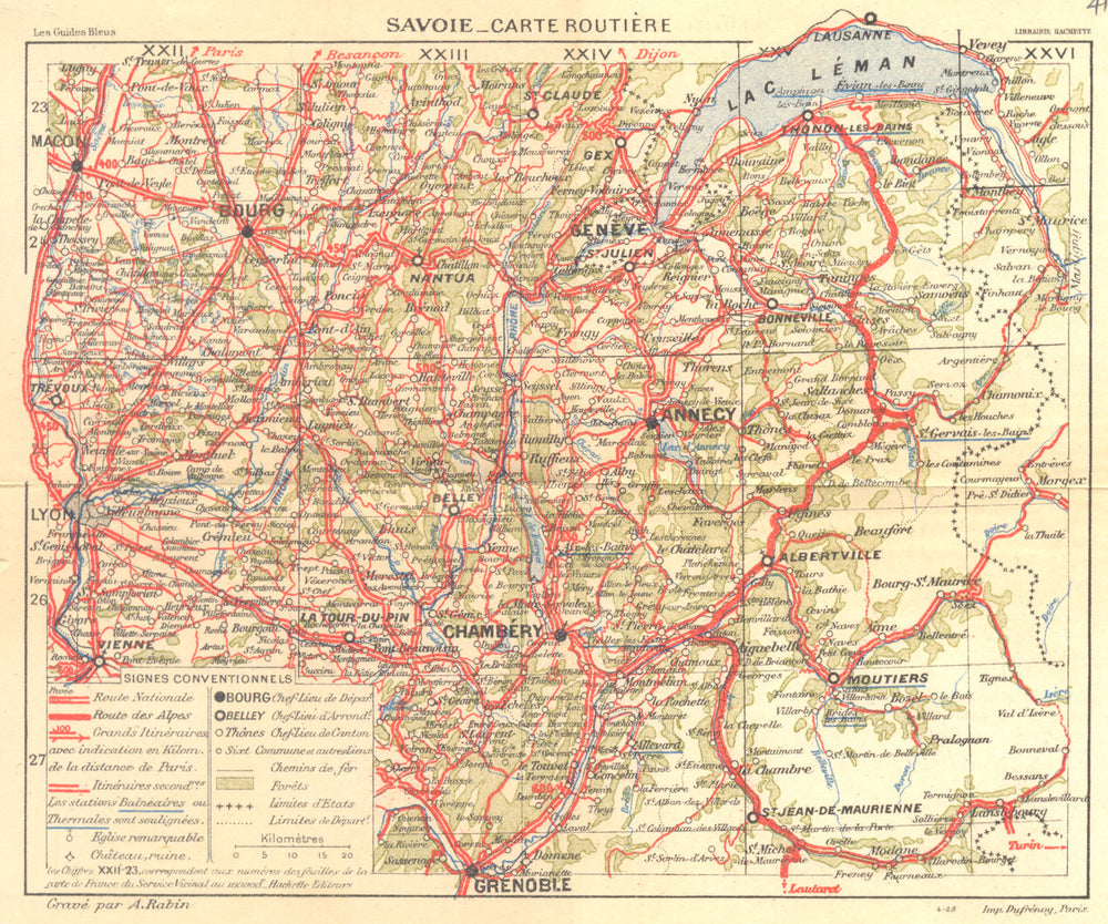 SAVOIE. Savoie- Carte Routière 1925 old vintage map plan chart