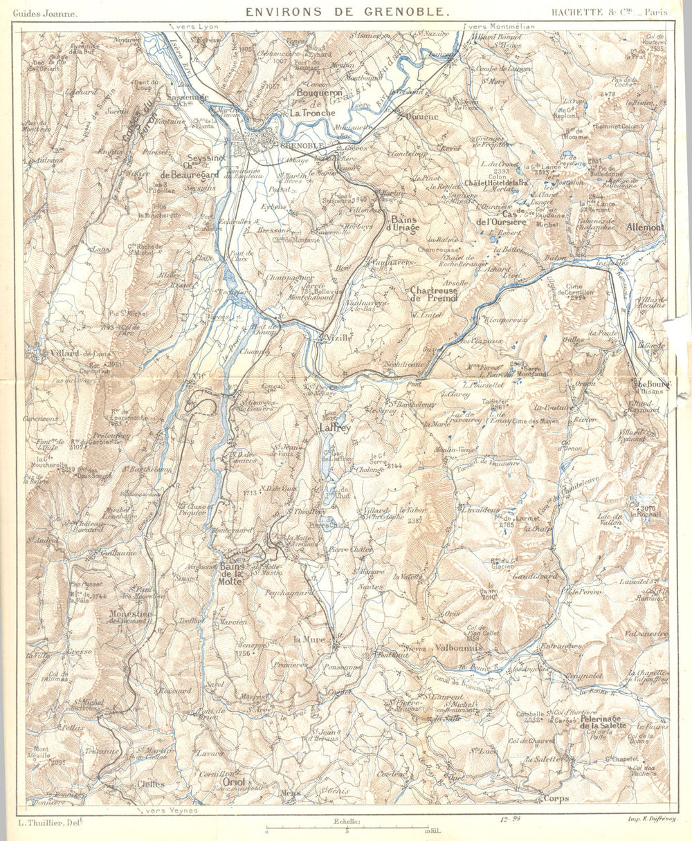 ISÈRE. Environs de Grenoble 1899 old antique vintage map plan chart