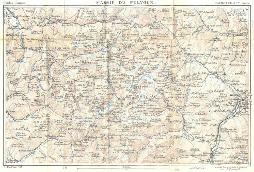 HAUTES- ALPES. Massif du Pelvoux 1899 old antique vintage map plan chart