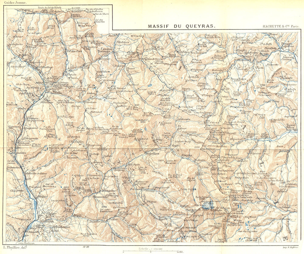 HAUTES- ALPES. Massif du Queyras 1899 old antique vintage map plan chart
