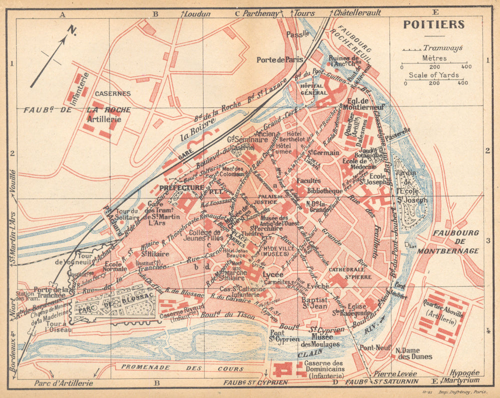 VIENNE. Poitiers 1922 old antique vintage map plan chart