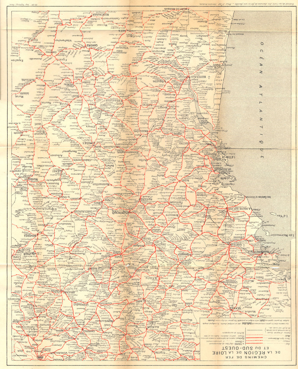 FRANCE. Chemins de fer de la Région de la Loire et du Sud- Ouest 1922 old map
