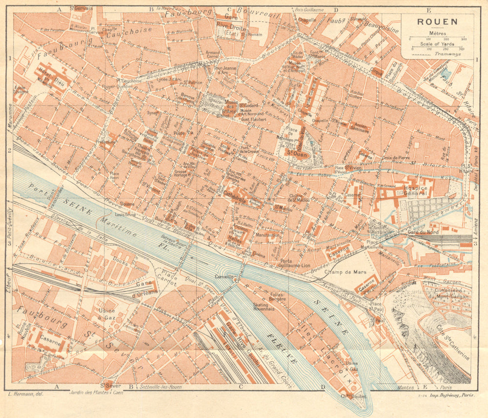 SEINE- MARITIME. Rouen (1)  1921 old antique vintage map plan chart