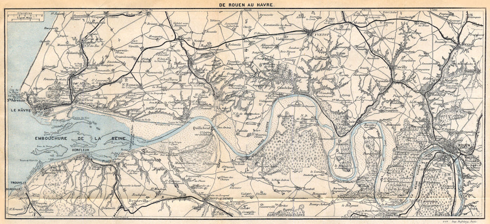 SEINE- MARITIME. De Rouen au Havre 1921 old antique vintage map plan chart