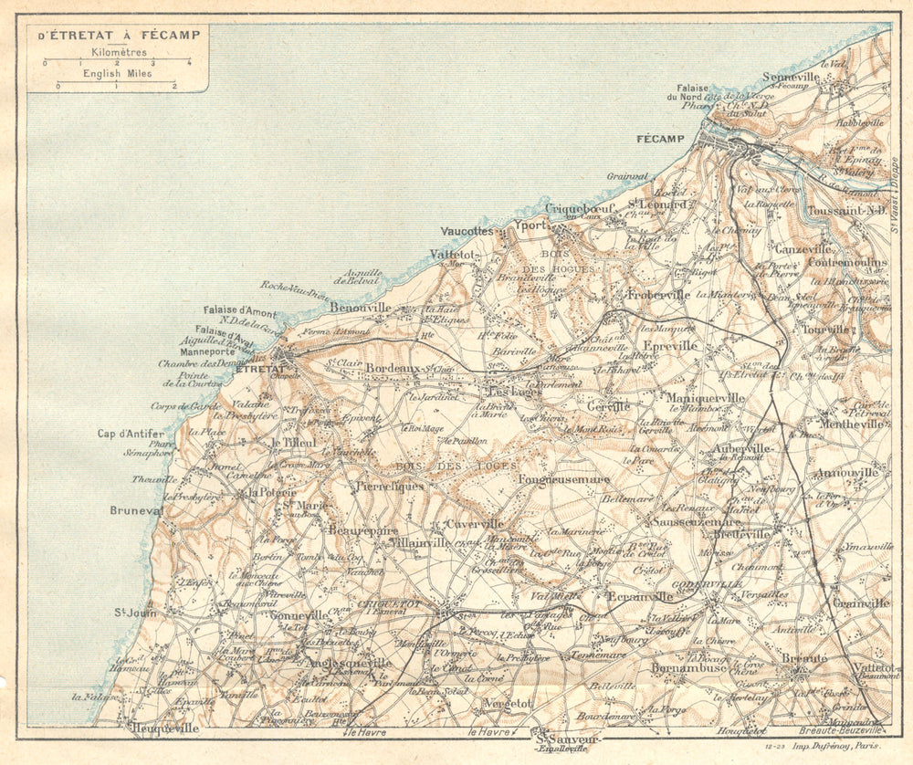 SEINE- MARITIME. D'étretat à Fècamp 1921 old antique vintage map plan chart