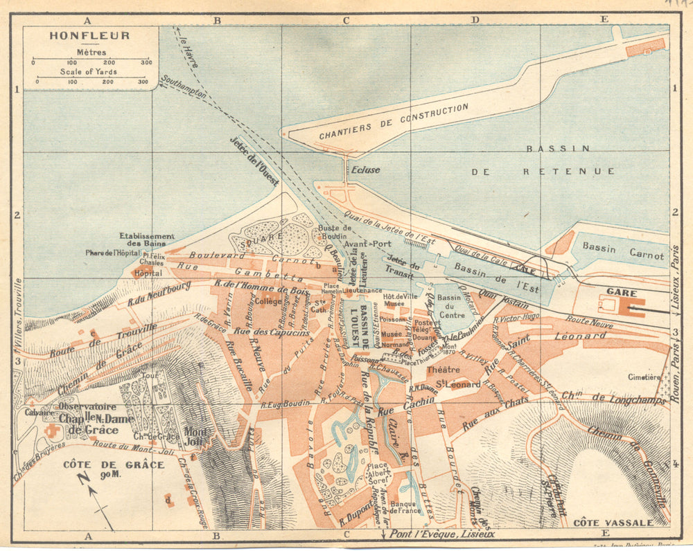 CALVADOS. Honfleur (1)  1921 old antique vintage map plan chart