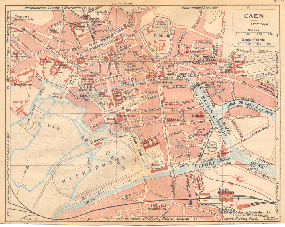 CALVADOS. Caen (1)  1921 old antique vintage map plan chart