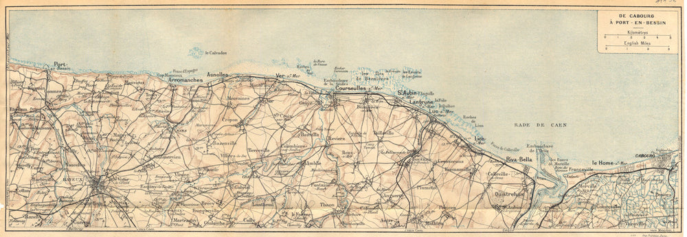 CALVADOS. De Cabourg å Port- en- Bessin 1921 old antique map plan chart