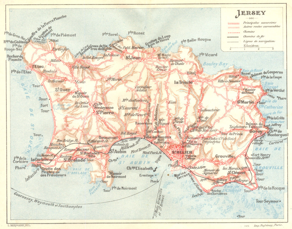 CHANNEL ISLES. Jersey 1921 old antique vintage map plan chart