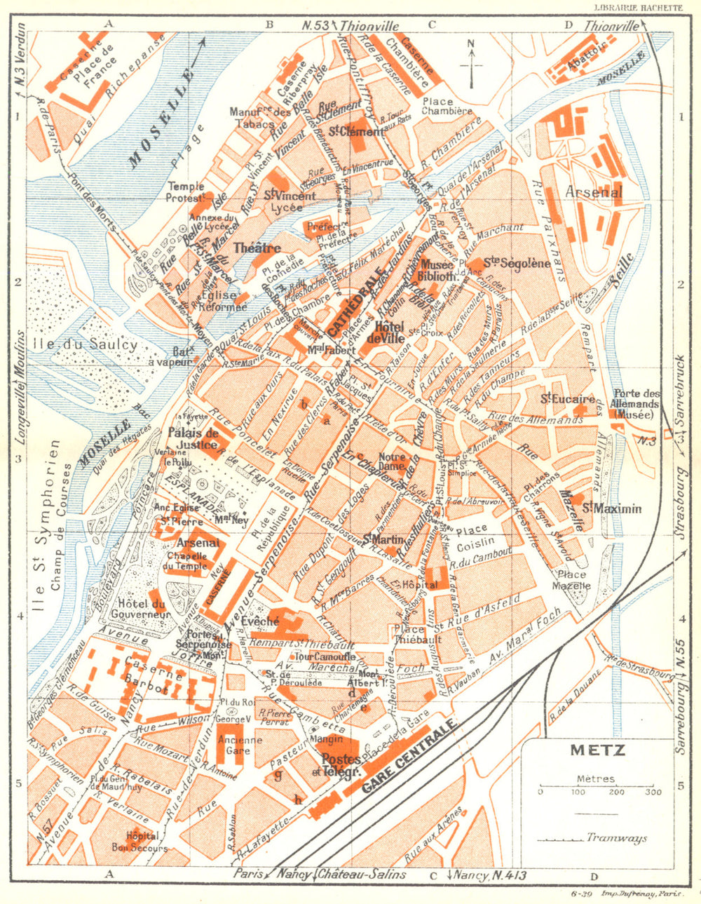 MOSELLE. Metz 1939 old vintage map plan chart