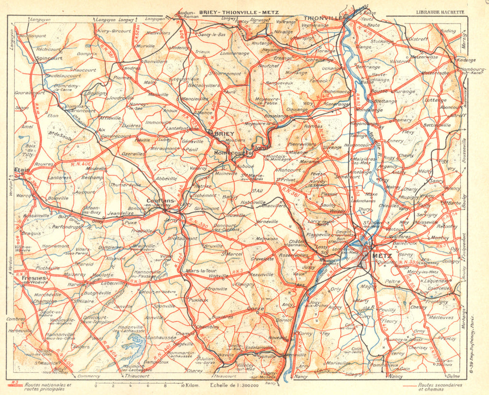 MOSELLE. Briey- Thionville- Metz 1939 old vintage map plan chart