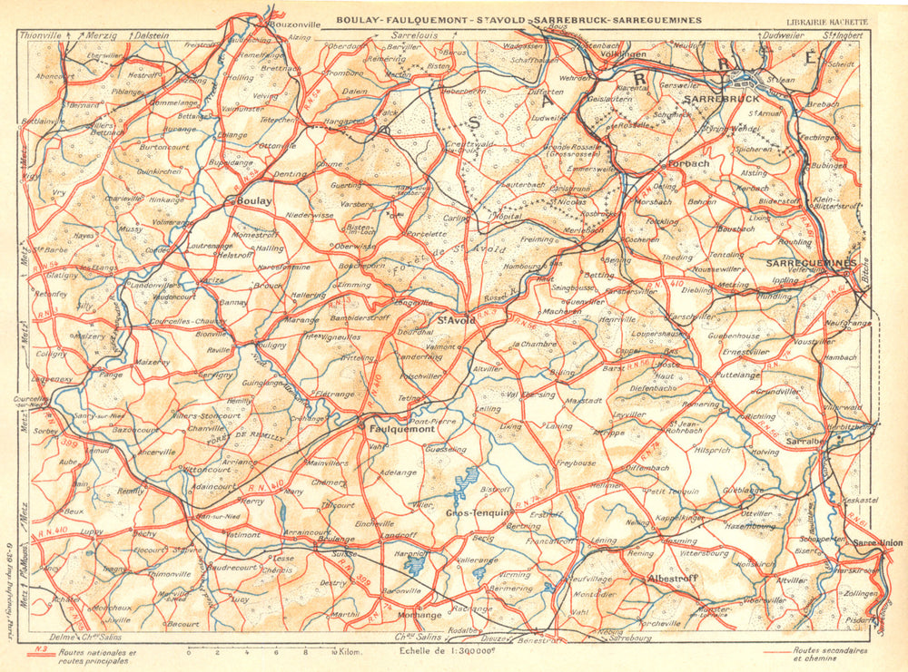 MOSELLE. Boulay- Faulquemont- stavold Sarrebruck- Sarreguemines 1939 map