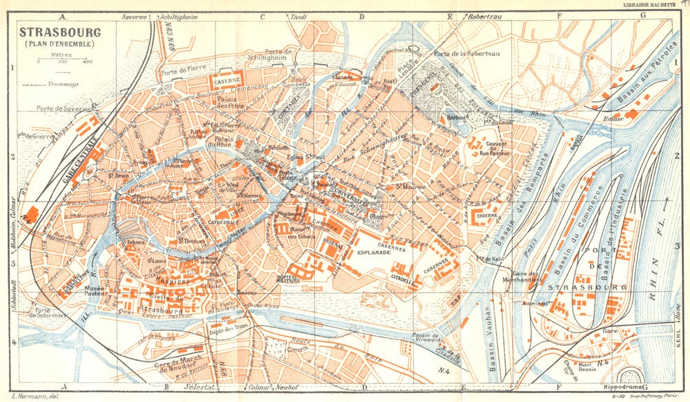 BAS- RHIN. Strasbourg (Plan D'ensemble)  1939 old vintage map chart