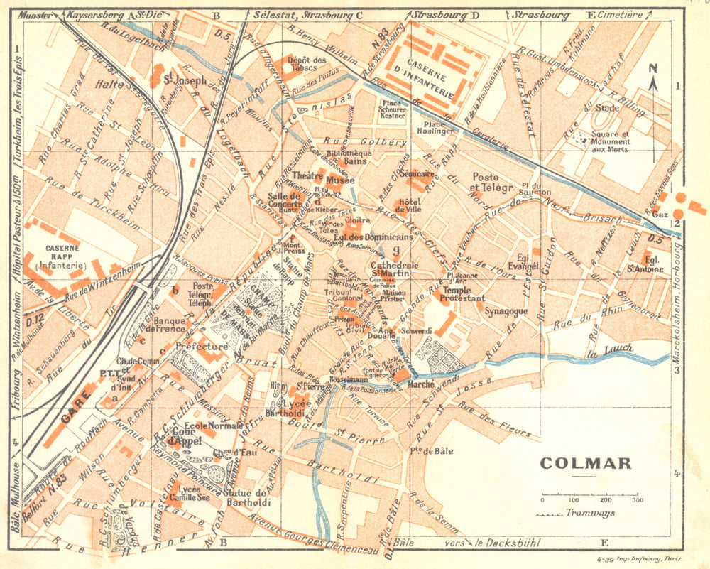 HAUT- RHIN. Colmar 1939 old vintage map plan chart