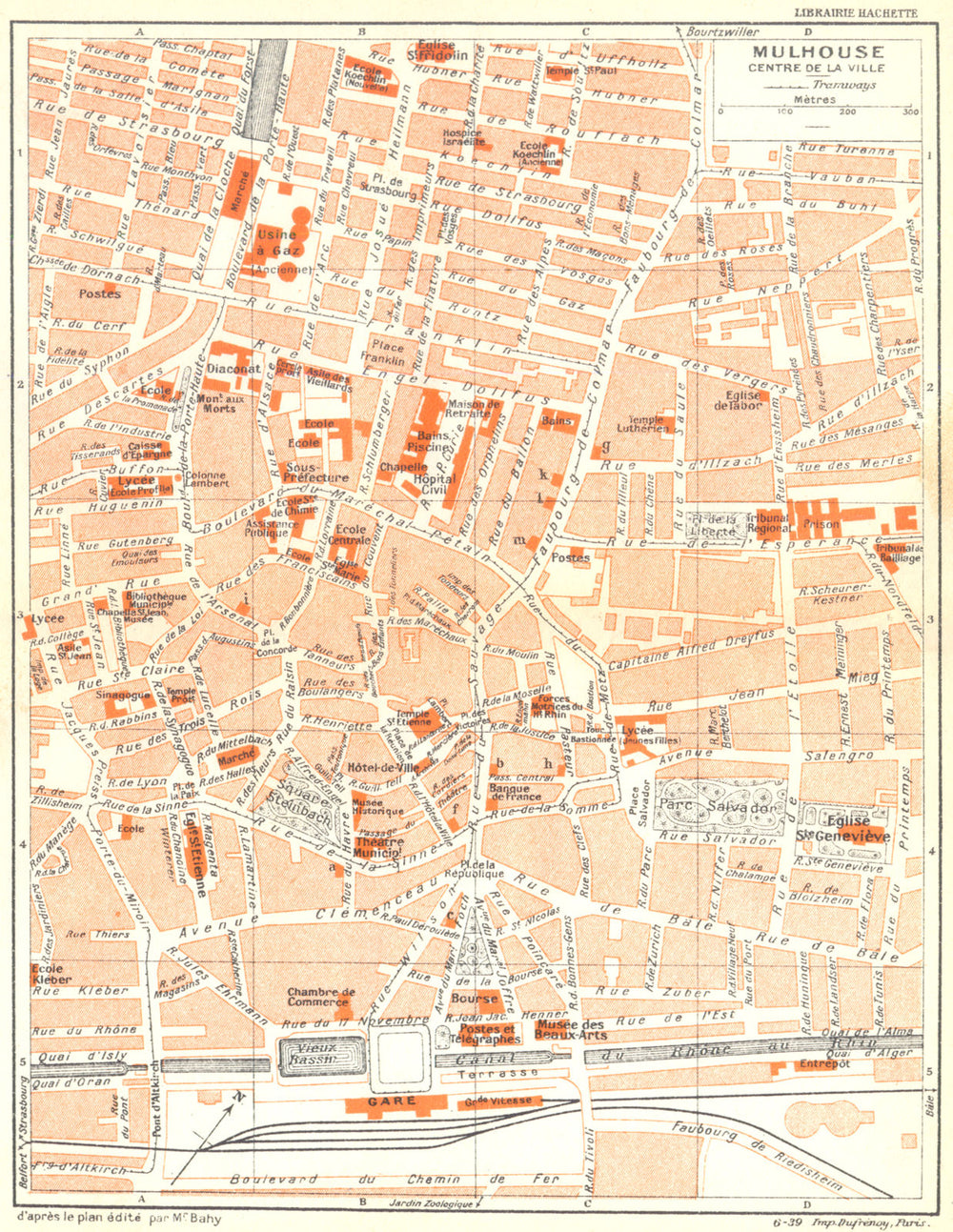 HAUT- RHIN. Mulhouse centre de la Ville 1939 old vintage map plan chart