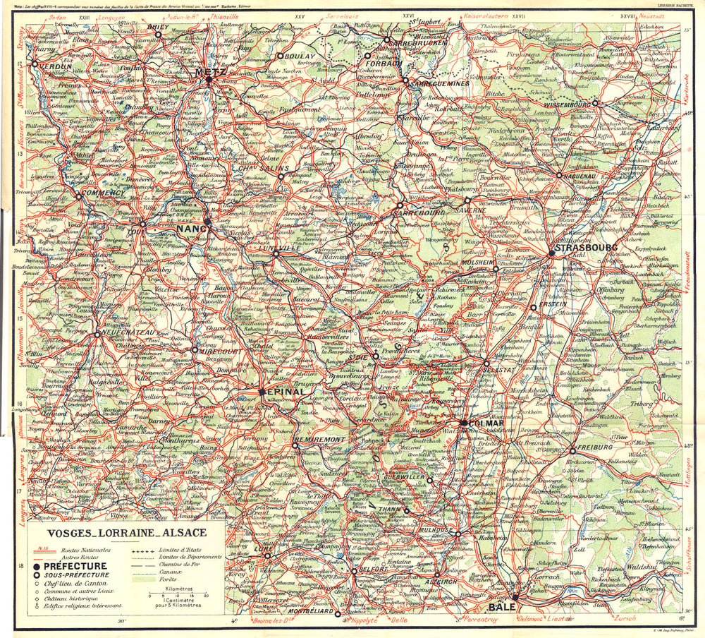 FRANCE. Vosges- Lorraine- Alsace 1939 old vintage map plan chart