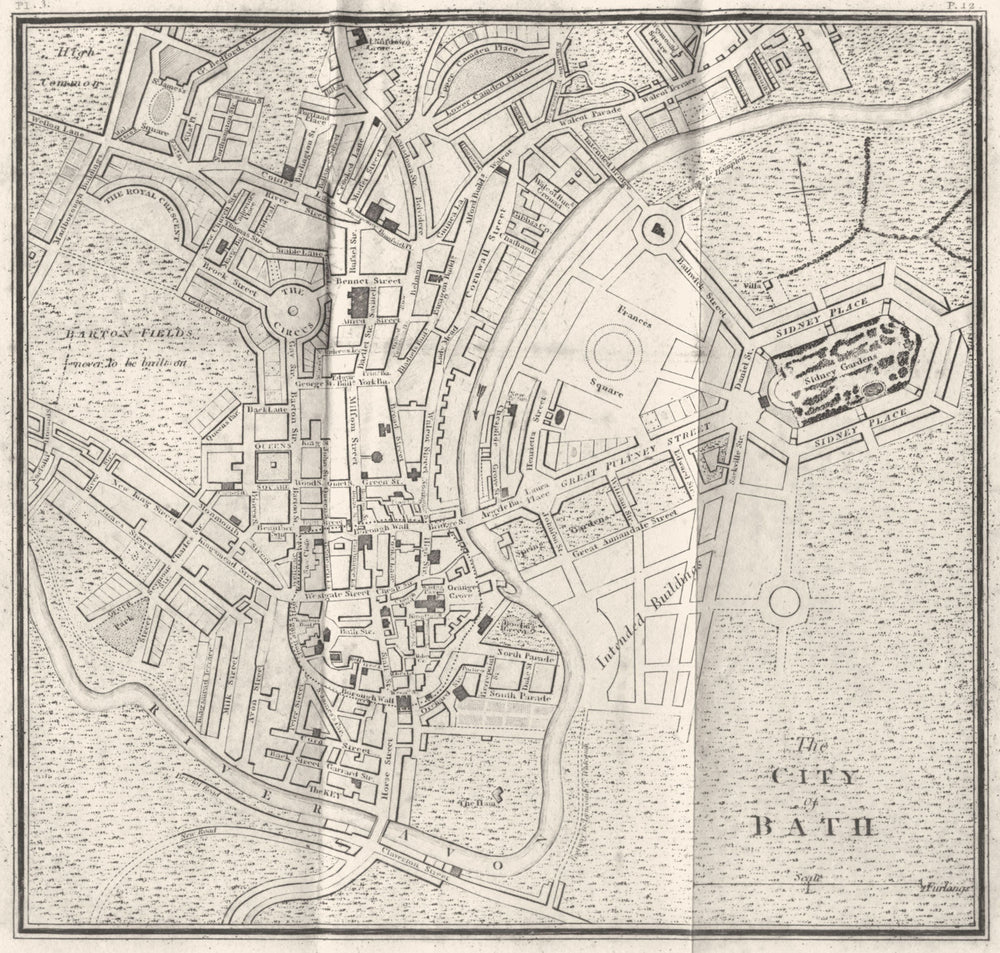SOMERSET. The City of Bath 1808 old antique vintage map plan chart