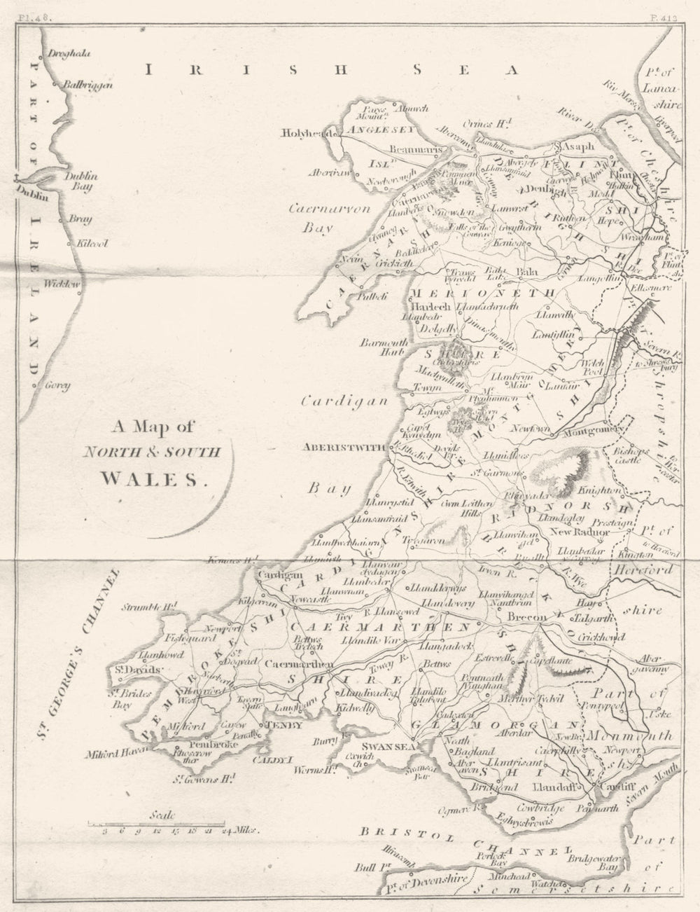 WALES. A Map of North & South Wales 1808 old antique vintage plan chart