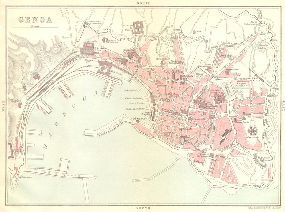 ITALY. Genoa 1888 old antique vintage map plan chart