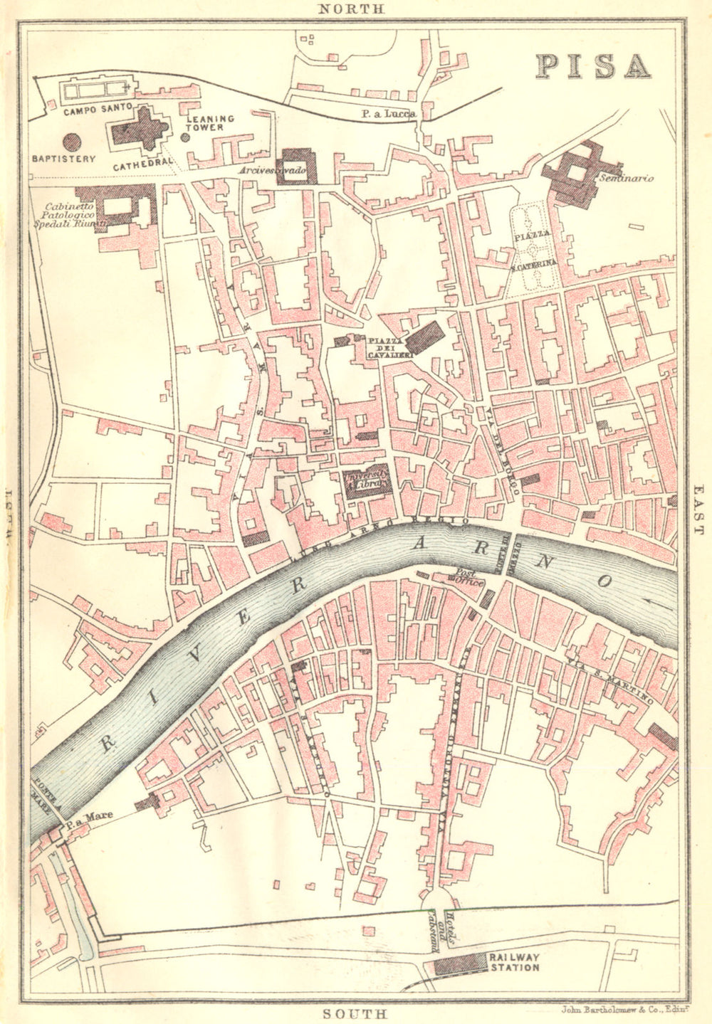 ITALY. Pisa 1888 old antique vintage map plan chart