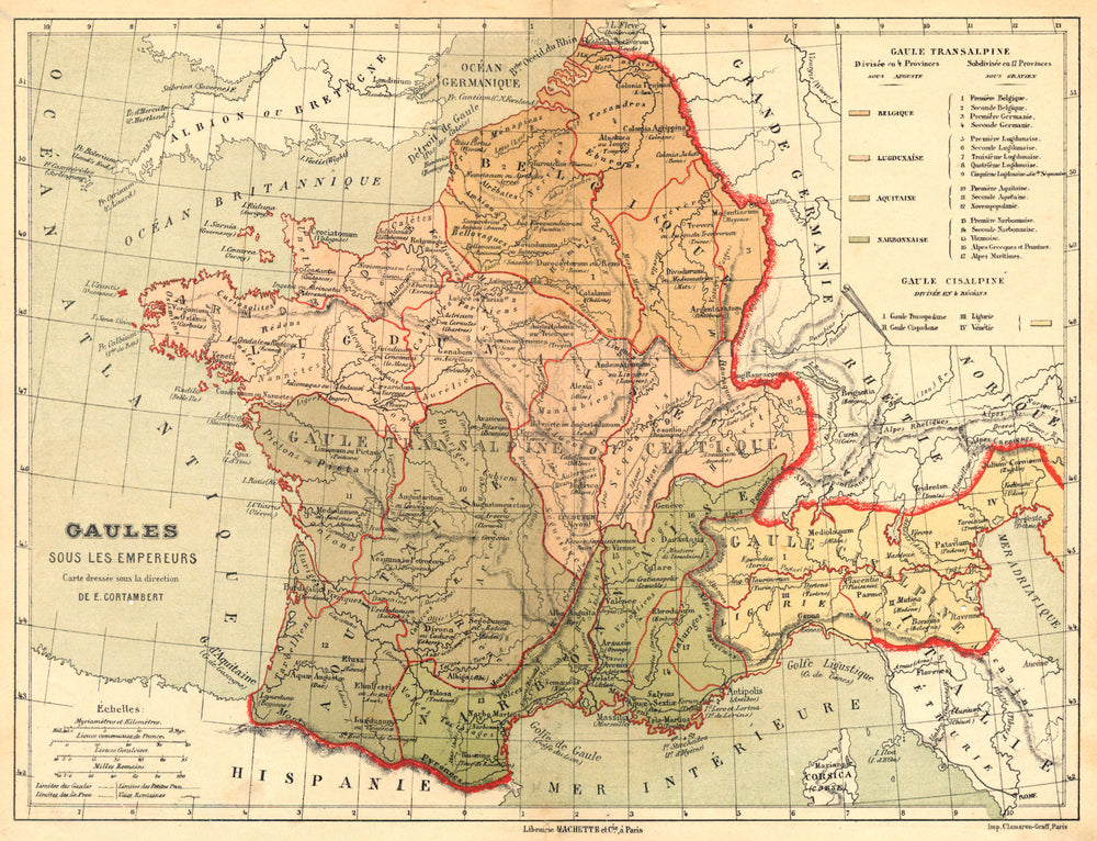 FRANCE. Gaules sous les Empereurs carte dressée sous la direction 1880 old map