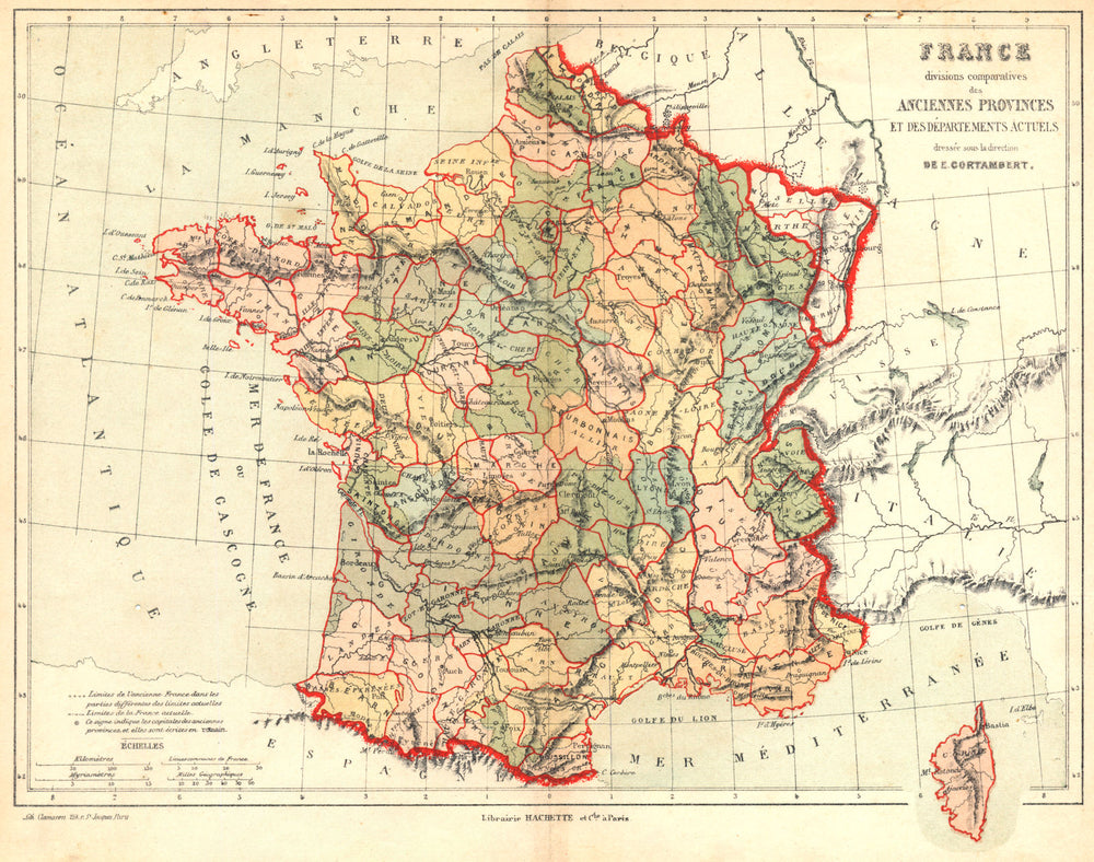 FRANCE. Divisions comparatives Anciennes provinces Départements Actuels 1880 map